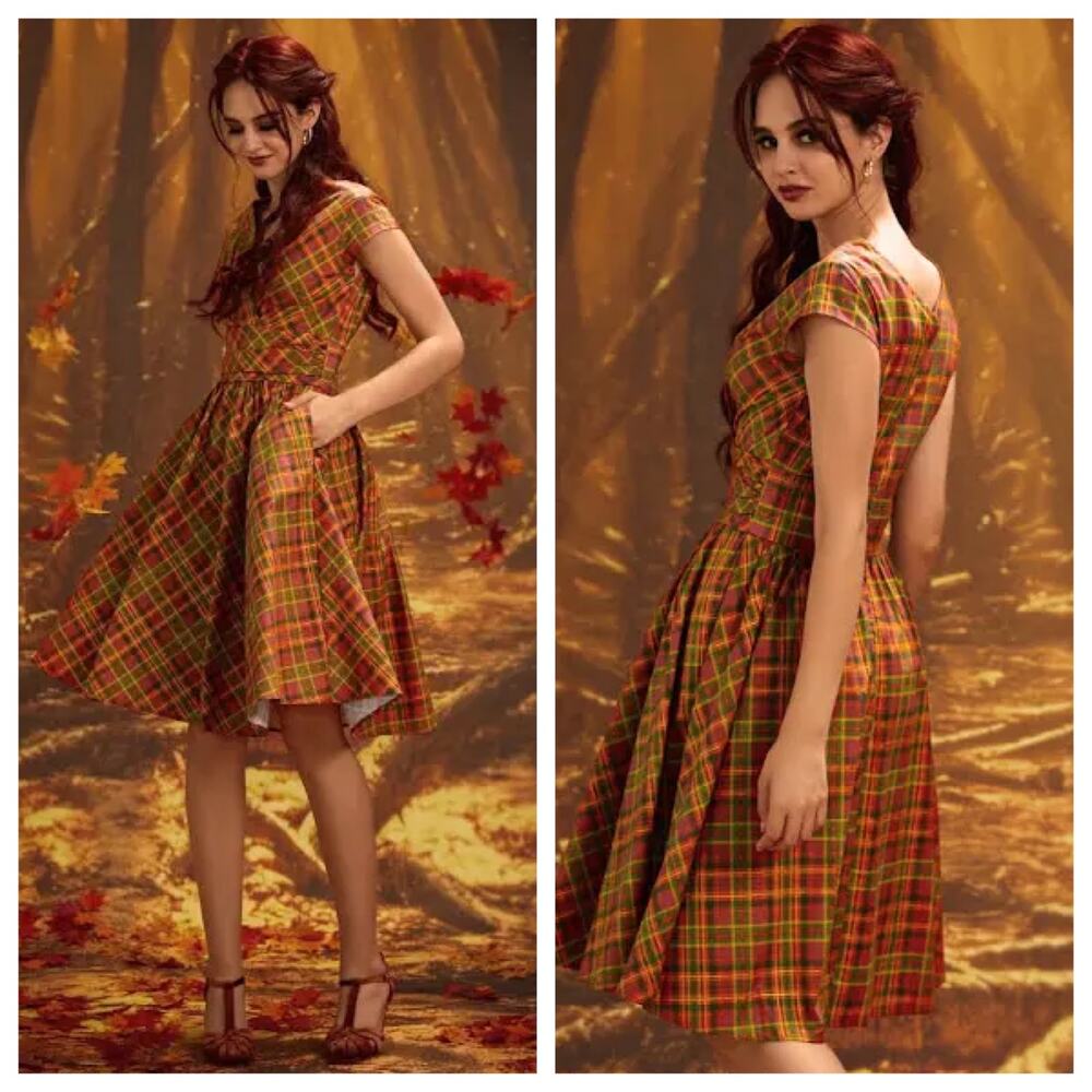 RETROLICIOUS Orange Plaid Greta Dress Size XS - Picture 12 of 12